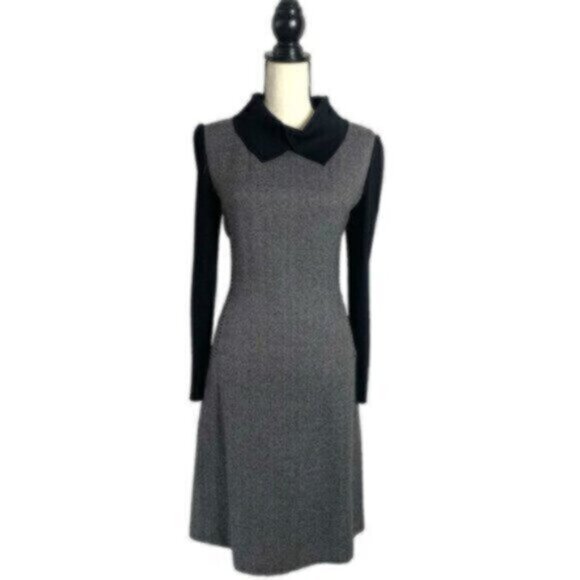 Vintage Tweed Wool Collared Knee Length Sheath Office Dress - Picture 1 of 11